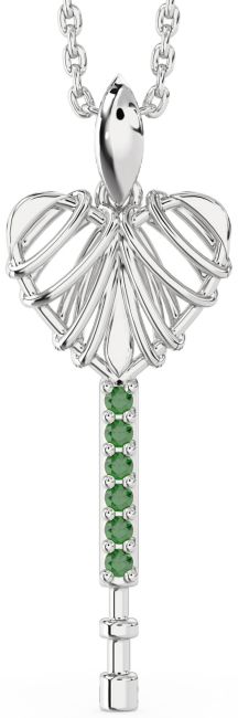 Large Emerald Platinum Key Necklace