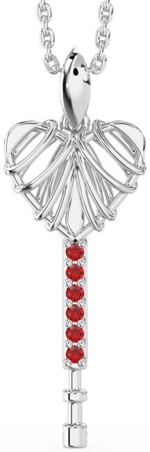 Large Ruby Platinum Key Necklace