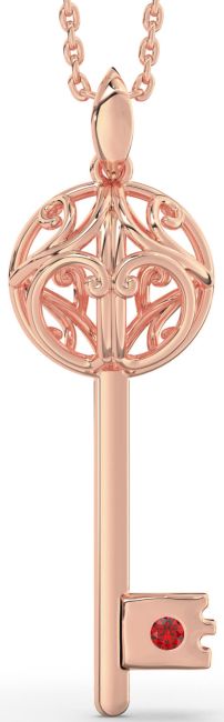 Large Ruby Rose Gold Caged Key Necklace