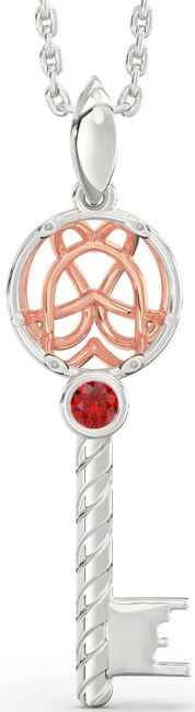Large Ruby Silver & 10K Rose Gold Key Necklace