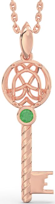 Large Emerald Rose Gold Key Necklace