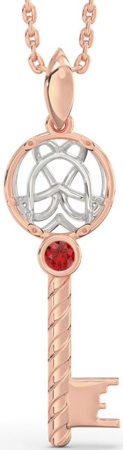 Large Ruby Rose Gold Silver Key Necklace