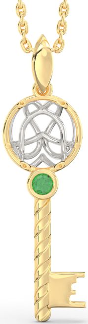 Large Emerald Platinum & Yellow Gold Key Necklace