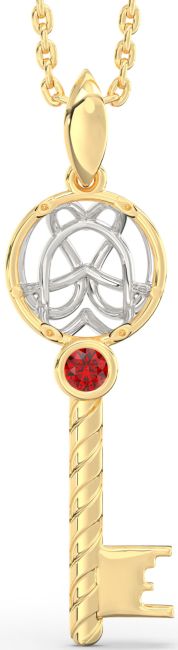 Large Ruby Gold Silver Key Necklace
