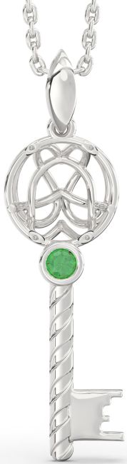 Large Emerald Silver Key Necklace