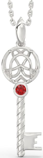 Large Ruby Silver Key Necklace