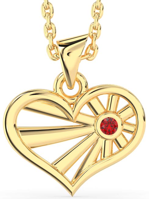 Ruby Gold Silver Heart Sun Necklace