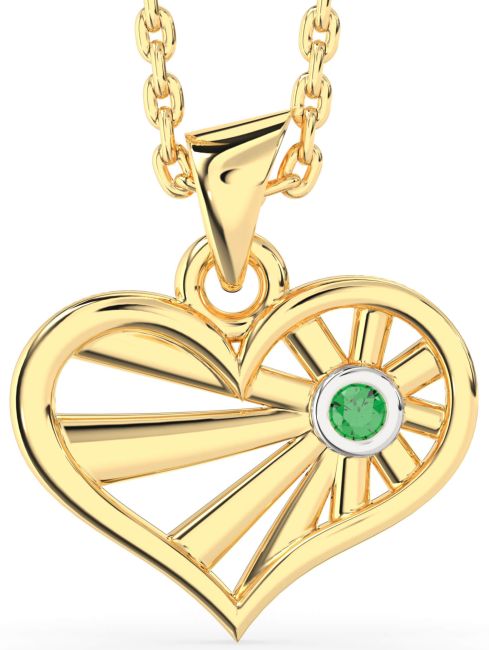Emerald Gold Silver Heart Sun Necklace