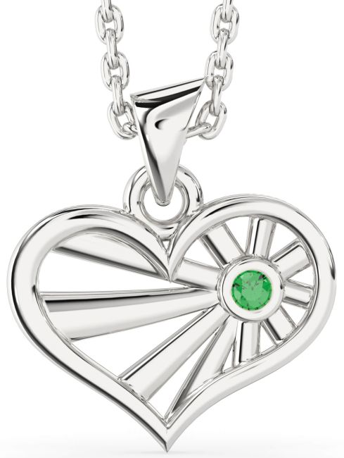 Emerald Silver Heart Sun Necklace