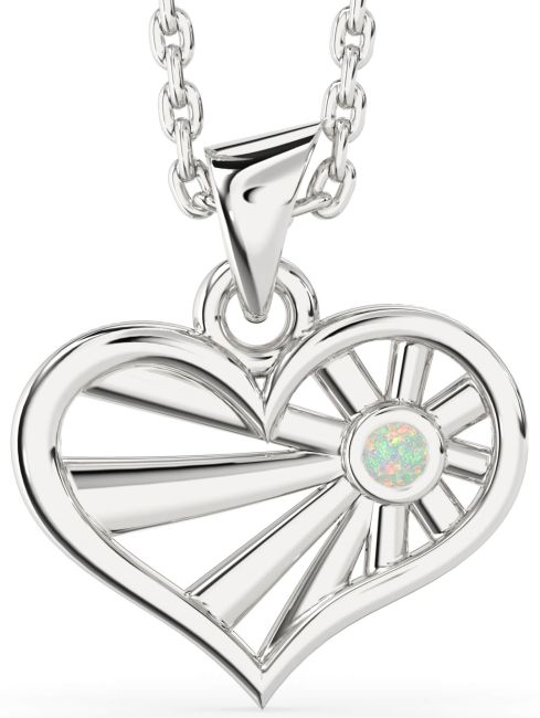 Opal Silver Heart Sun Necklace