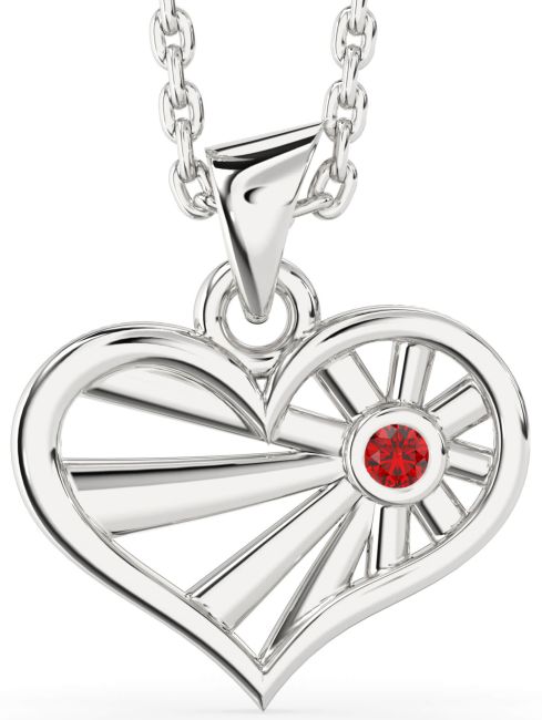 Ruby Platinum Heart Sun Necklace