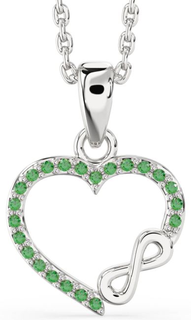 Emerald Platinum Heart Infinity Necklace
