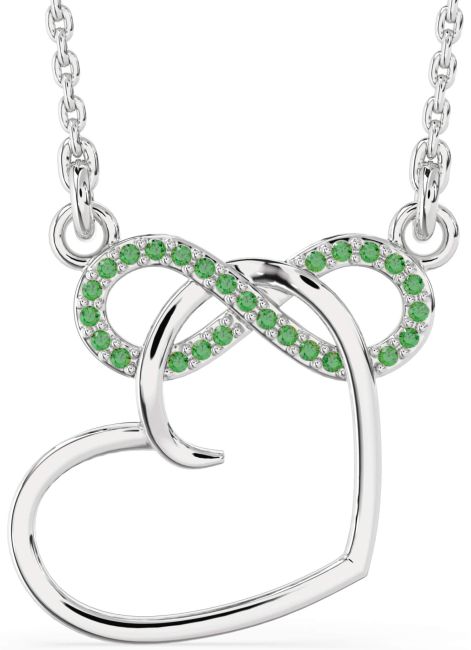 Emerald Platinum Heart Infinity Interlock Necklace