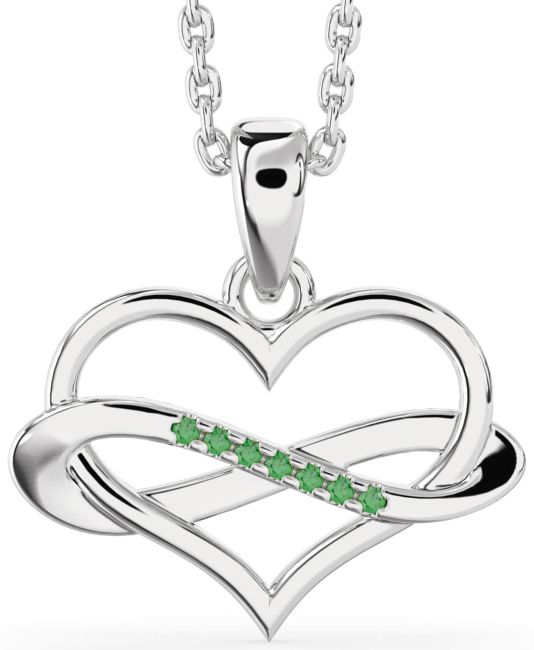 Emerald Platinum Heart Infinity Necklace