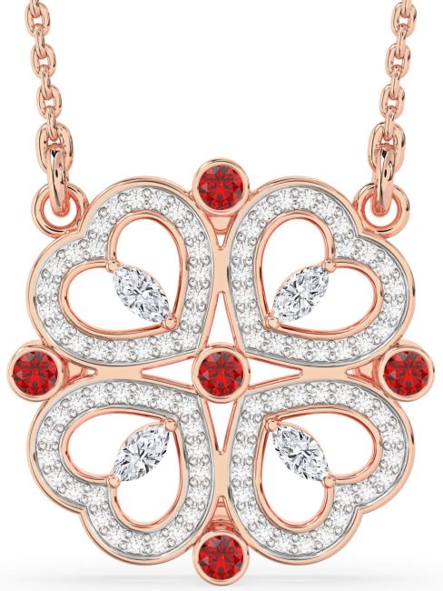 Diamond Ruby Rose Gold Clover Necklace