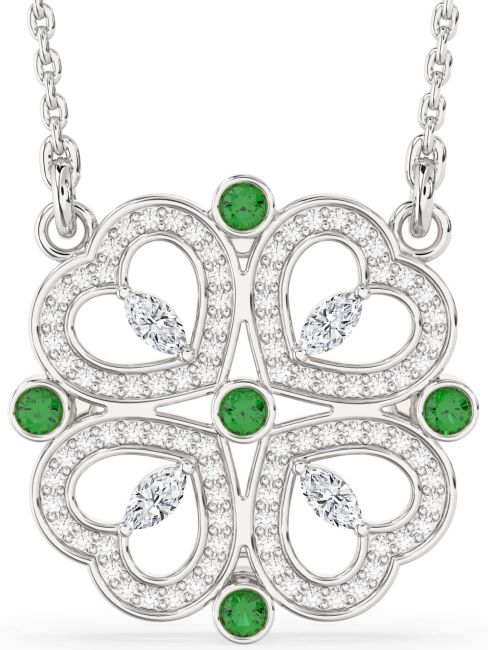 Diamond Emerald White Gold Clover Necklace