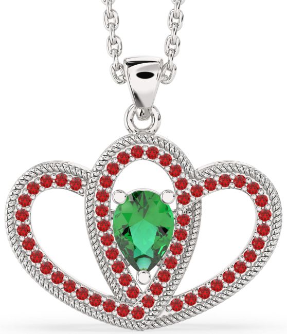 Emerald & Ruby Platinum Heart Necklace