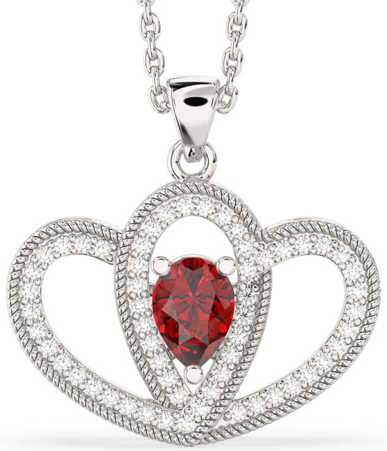 Diamond & Ruby Silver Heart Necklace