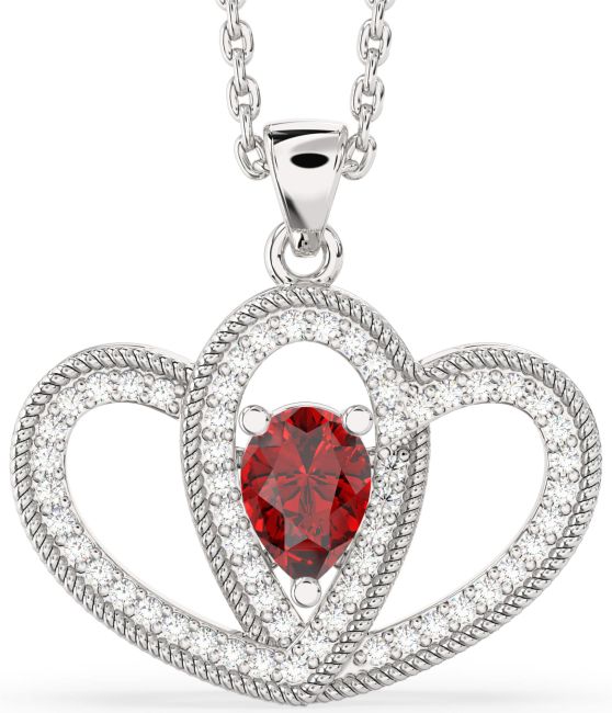 Ruby Silver Heart Necklace