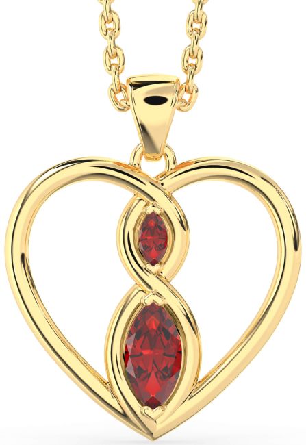 Ruby Gold Silver Heart Infinity Birthstone Necklace