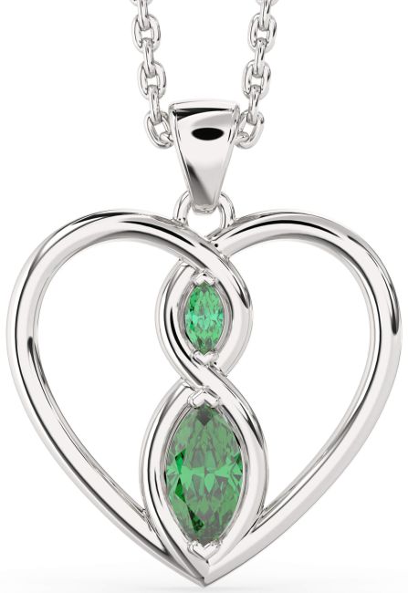 Emerald Silver Heart Infinity Birthstone Necklace