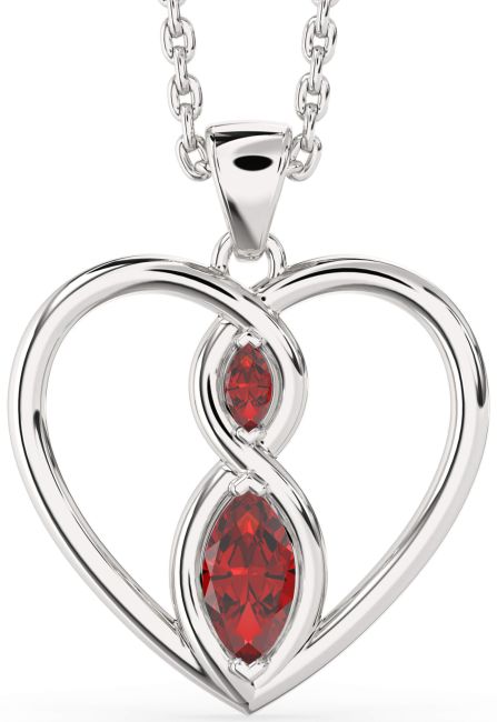 Ruby White Gold Heart Infinity Birthstone Necklace