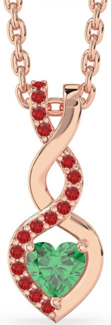 Emerald & Ruby Rose Gold Heart Knot Necklace