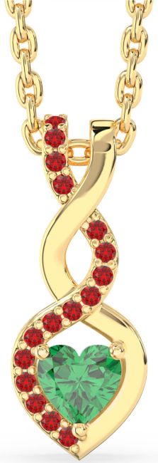 Emerald & Ruby Gold Silver Heart Knot Necklace