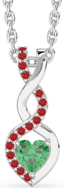 Emerald & Ruby White Gold Heart Knot Necklace