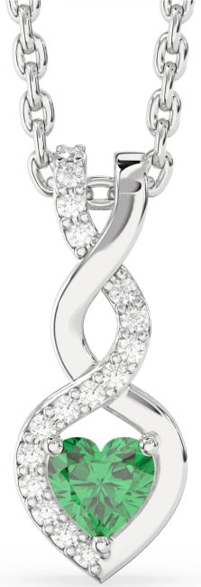 Emerald Platinum Heart Knot Necklace
