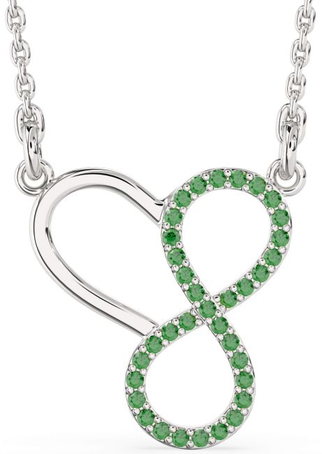 Emerald Platinum Infinity Heart Necklace