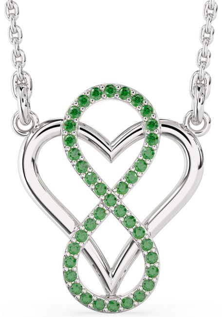 Emerald Platinum Infinity Heart Necklace