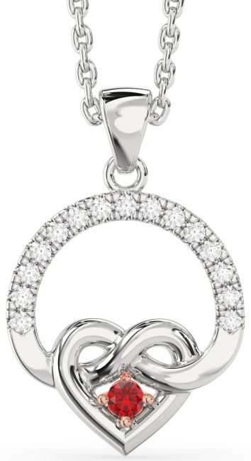 Ruby White Rose Gold Heart Infinity Necklace
