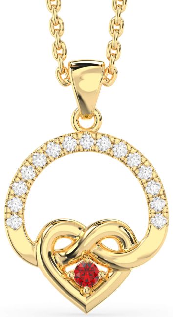 Ruby Gold Heart Infinity Necklace