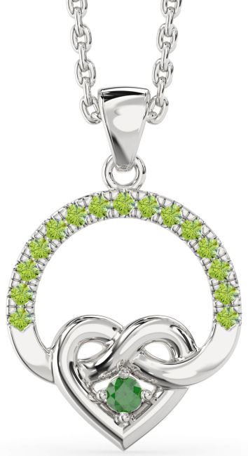 Emerald & Peridot Platinum Heart Infinity Necklace