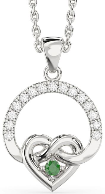 Emerald Platinum Heart Infinity Necklace