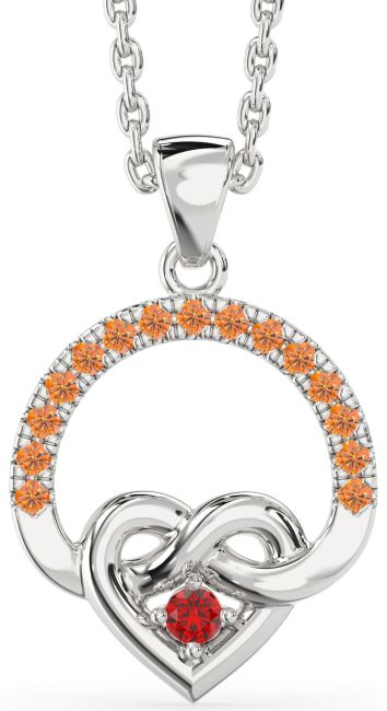 Ruby & Citrine Silver Heart Infinity Necklace