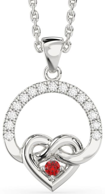 Diamond & Ruby Silver Heart Infinity Necklace