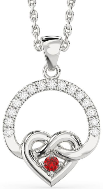 Ruby Silver Heart Infinity Necklace