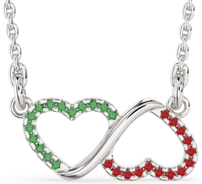 Emerald & Ruby Platinum Heart Infinity Necklace