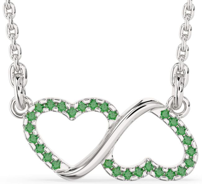 Emerald Silver Heart Infinity Necklace