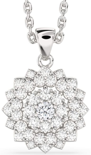 Diamond Silver Flower Necklace