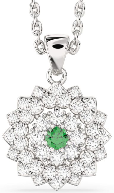 Diamond Emerald Platinum Flower Necklace
