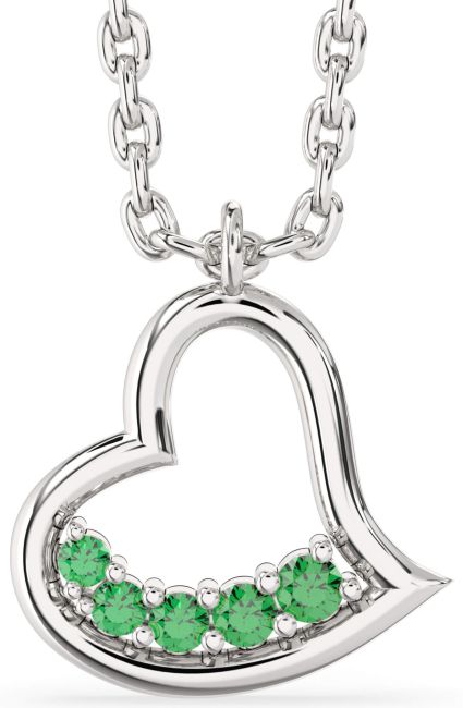 Emerald Silver Heart Necklace