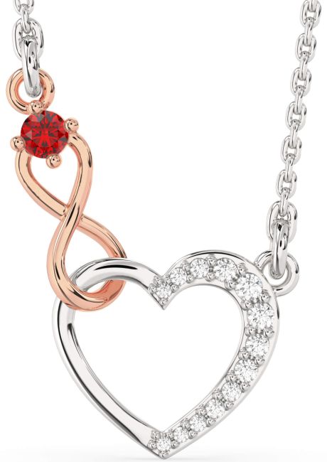 Ruby Silver & 10K Rose Gold Heart Infinity Interlock Necklace