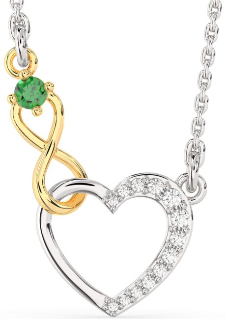 Emerald White Yellow Gold Heart Infinity Interlock Necklace