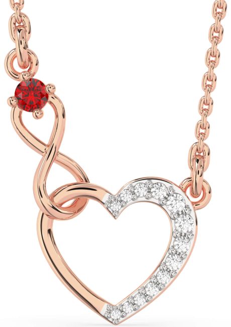 Diamond & Ruby Rose Gold Heart Infinity Interlock Necklace