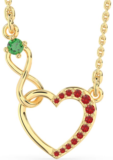 Emerald & Ruby Gold Silver Heart Infinity Interlock Necklace