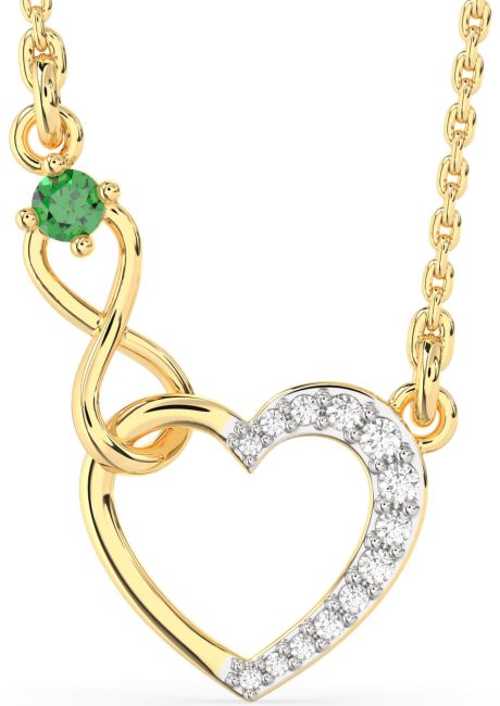 Emerald Gold Silver Heart Infinity Interlock Necklace