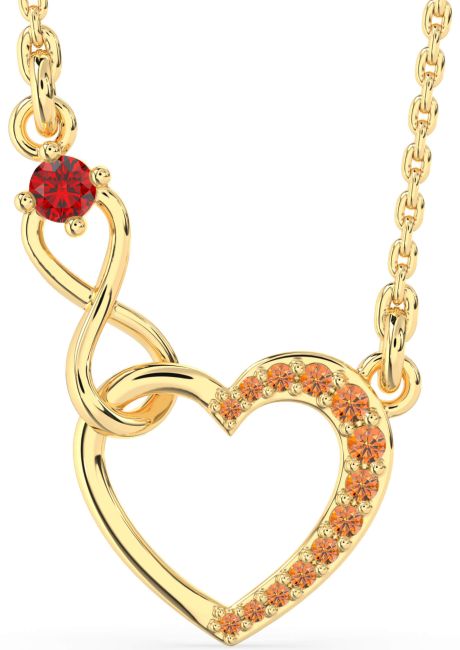 Ruby & Citrine Gold Silver Heart Infinity Interlock Necklace